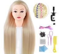 Tête d'entraînement avec pince de table - Tête de coiffeur - Tête d'exercice - Tête de mannequin - Cheveux blonds - 70 cm