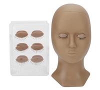 Tête D'entraînement Cils,tete entrainement extension cils,Ensemble d'exercices d'entraînement de tête de mannequin de cils,avec 3 paires de paupières amovibles,pour la pratique(couleur café)