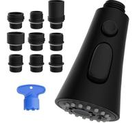 Tête douchette de remplacement - PZCC - Modèle universel - 3 fonctions - 9 adaptateurs G1/2 - Noir mat