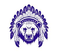 tête d'ours portant une tête de chef indien dessinée à la main Stickers muraux 54.6x59.5cm Installation facile Bleu foncé