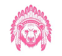 tête d'ours portant une tête de chef indien dessinée à la main Stickers muraux en PVC 54.6x59.5cm Auto-adhésif Rose