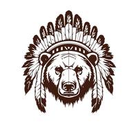 tête d'ours portant une tête de chef indien dessinée à la main Stickers muraux en PVC 54.6x59.5cm Ne se décolle pas Café