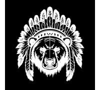 tête d'ours portant une tête de chef indien dessinée à la main Stickers muraux en PVC 67.2x73.3cm N'abîme pas le mur Blanc