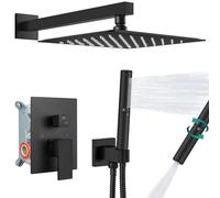 Tête du système de douche avec précipitations et support mural portable, combo de fixation de robinet à haute pression avec une vanne rugueuse en aérosol de 2 en 1, 12 pouces noir mat LWX