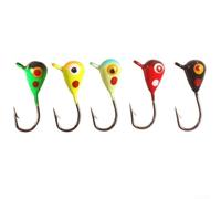 Tête plombée rouge en forme de larme de 1 g pour pêche sur glace avec crochet #8 conçu pour maintenir une posture droite pendant la descente (5 couleurs par boîte)