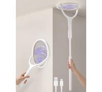 Tête Rotative Raquette Electrique Insectes Rechargeable Raquette Moustique Electrique Raquette Anti Moustique Electrique Tapetteà Mouche Electrique Tue Attrape Mouche, d'une Rallonge Télescopique