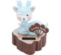 Tête secouante à énergie solaire Animal mignon en forme de cerf Secouage automatique Ornement de voiture à énergie solaire Décoration du tableau de bord Bleu, yeux ouverts