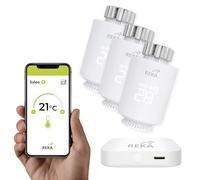 Tête Thermostatique Intelligente Connectée REKA - Contrôle Température Via Appli Tuya, Programmation, Détection Fenêtres Ouvertes - Compatible Assistants Vocaux (3, avec Passerelle)