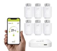 Tête Thermostatique Intelligente Connectée REKA - Contrôle Température Via Appli Tuya, Programmation, Détection Fenêtres Ouvertes - Compatible Assistants Vocaux (6, avec Passerelle)