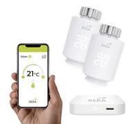 Tête Thermostatique Intelligente Connectée REKA - Contrôle Température Via Appli Tuya, Programmation, Détection Fenêtres Ouvertes - Compatible Assistants Vocaux (2, avec Passerelle)