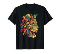 Tête tribale Ancienne guerrière aztèque colorée T-Shirt