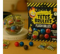 Têtes Brûlées Flash Billes - Colore ta langue - Bonbons acidulés explosifs - Framboise Cola Fraise - Sans Gelatine - Bonbon - 077