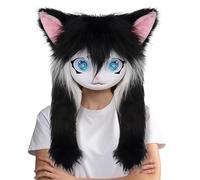 Têtes d'Animaux en Fourrure | Masque Complet Chat Grands Yeux Poils Longs - Accessoire De Costume Réaliste Props Cosplay Pour Performance Théâtrale Fête D Halloween Bal Masqué Et Convention Anime