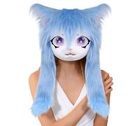 Têtes d'Animaux en Fourrure | Masque De Chat Animal Avec Grands Yeux Et Poils Longs | Accessoire De Costume Réaliste Props Cosplay Pour Performance Théâtrale Fête D Halloween Bal Masqué Et Convention