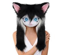 Têtes D'animaux | Masque Complet Chat Grands Yeux Poils Longs - Accessoire De Costume Réaliste Props Cosplay Pour Performance Théâtrale Fête D Halloween Bal Masqué Et Convention Anime