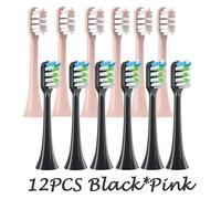 Têtes De Brosse De Rechange 12 Pièces Pour Soocas X3/X3U/X5 Doux Dupont Sonique Brosse À Dents Colorée Brosse Propre Buses À Poils Sous Vide.6Black6Pink