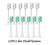 Têtes De Brosse De Rechange Pour Xiaomi Mijia T300/T500/T700,12 Pièces,Dents Électriques Soniques,Bouchons À Poils Souples,Buses D'Emballage Sous Vide.6Pink6Green