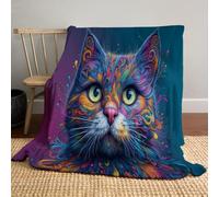 Têtes De Chat Colorées Couverture en Flanelle, Portraits d'animaux Plaid Couverture Polaire Douillette, Jeté De Canapé Convient Adultes Rester Chaud en Hiver (220x240cm, Multicolore)