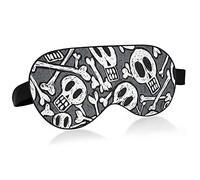 Têtes de mort blanches et os sans couture sur des masques pour les yeux gris Blocs de couverture Masque de sommeil léger Couverture d'abat-jour avec bandeau relaxant pour les yeux avec sangle de tête