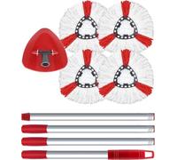 Têtes de Rechange pour Turbo 2-en-1, Ensemble de vadrouille Compatible avec Vileda EasyWring & Clean, Housse de Rechange, 4 têtes de vadrouille + 1 Manche + 1 Base de vadrouille
