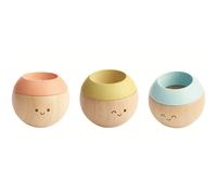 Plan Toys Hochets en bois Têtes sensorielles Set 3 Pastel Jouet d'éveil