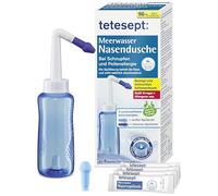 tetesept Douche nasale d'eau de mer en cas de rhume et d'allergie au pollen - Avec 4 sachets de sel de lavage nasal - Convient également pour le rinçage nasal avec deux embouts interchangeables