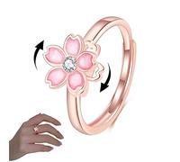 TETHY Sakura Flower Spinner Ring, S925 Anneau Spinner Réglable, Soulager L'Anxiété Stress Ennui Calmer Inquiétude Méditation Anneaux Collier Bijoux (Ring)