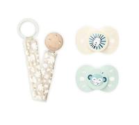 Tétine Anatomique Animaux Vert/Beige + Attache Tétine Beige