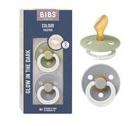 Tétine BIBS Colour Anatomical Glow. Brillent dans le noir. Sans bisphénol A, Téterelle anatomique. Latex de caoutchouc naturel, Taille 2 (Lot de 2), Sage Glow/Cloud Glow