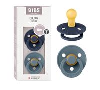 Tétine BIBS Colour. Lot de 2 sucettes. Sans bisphénol A. Téterelle ronde en latex naturel. Fabriqué au Danemark. Taille 1 (0-6 mois), Deep Space/Petrol