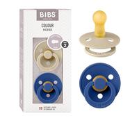 Tétine BIBS Colour. Lot de 2 sucettes. Sans bisphénol A, Téterelle ronde. Latex de caoutchouc naturel, Fabriqué au Danemark. Taille 2 (6-18 mois), Vanilla/Cornflower