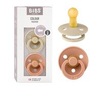 Tétine BIBS Colour. Lot de 2 sucettes. Sans bisphénol A, Téterelle ronde. Latex de caoutchouc naturel, Fabriqué au Danemark. 6+ Mois (Lot de 2), Vanilla/Peach