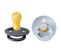 Tétine BIBS Colour. Lot de 2 sucettes. Sans bisphénol A, Téterelle ronde. Latex de caoutchouc naturel, Fabriqué au Danemark. 12+ Mois (Lot de 2), Iron/Baby Blue