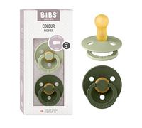 Tétine BIBS Colour. Lot de 2 sucettes. Sans bisphénol A, Téterelle ronde. Latex de caoutchouc naturel, Fabriqué au Danemark. Taille 2 (Lot de 2), Sage/Hunter Green