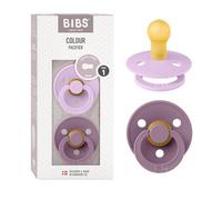 Tétine BIBS Colour. Lot de 2 sucettes. Sans bisphénol A, Téterelle symétrique. Latex de caoutchouc naturel, Fabriqué au Danemark, Taille 1 (0-6 mois), Violet Sky/Mauve