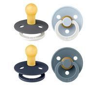 Tétine BIBS Colour. Lot de 4 sucettes. Sans bisphénol A. 2x brillent dans le noir, Téterelle ronde. Latex de caoutchouc naturel, Fabriqué au Danemark. 0-6 mois (lot de 4), Petrol Glow Mix