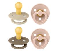 Tétine BIBS Colour. Lot de 4 sucettes. Sans bisphénol A, Téterelle ronde. Latex de caoutchouc naturel, Fabriqué au Danemark. Taille 1 (0-6 mois), Baby Blush Colours