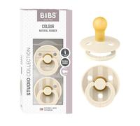 Tétine BIBS Colour Studio. Lot de 2 sucettes. Sans bisphénol A, Téterelle ronde. Latex de caoutchouc naturel, Fabriqué au Danemark, Taille 1 (0-6 mois), Pin Ivory Vanilla