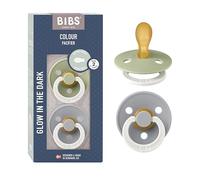 Tétine BIBS Colour Symmetrical Glow. Brillent dans le noir. Sans bisphénol A, Téterelle symétrique. Latex de caoutchouc naturel, Taille 2 (Lot de 2), Sage Glow/Cloud Glow