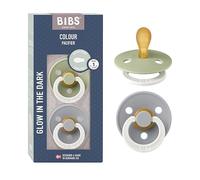 Tétine BIBS Colour Symmetrical Glow. Brillent dans le noir. Sans bisphénol A, Téterelle symétrique. Latex de caoutchouc naturel, Taille 1 (Lot de 2), Sage Glow/Cloud Glow