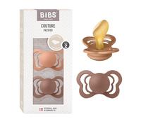 Tétine BIBS Couture, lot de 2, caoutchouc naturel, tétine danoise de forme anatomique. 100% sans bisphénol A. (Peach/Woodchuck, taille 2 (à partir de 6 mois))