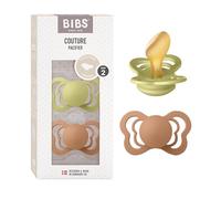 Tétine BIBS Couture. Lot de 2 sucettes. Sans bisphénol A, Téterelle anatomique. Latex de caoutchouc naturel, Taille 2 (6-18 mois), Meadow/Earth