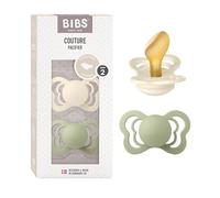 Tétine BIBS Couture. Lot de 2 sucettes. Sans bisphénol A, Téterelle anatomique. Latex de caoutchouc naturel, Taille 2 (6-18 mois), Ivory/Sage