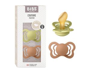 Tétine BIBS Couture. Lot de 2 sucettes. Sans bisphénol A, Téterelle anatomique. Latex de caoutchouc naturel, Taille 2 (6-18 mois), Meadow/Earth