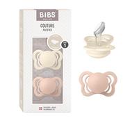 Tétine BIBS Couture. Lot de 2 sucettes. Sans bisphénol A, Téterelle anatomique. Silicone, Taille 1 (0-6 mois), Ivory/Blush