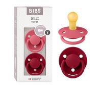 Tétine BIBS De Lux, lot de 2, caoutchouc naturel, tétine danoise en forme de cerise. Sans BPA. (Coral/Ruby, taille 1 (0-6 mois))