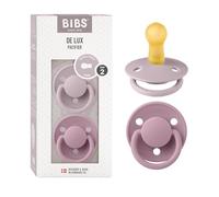 Tétine BIBS De Lux, lot de 2, caoutchouc naturel, tétine danoise en forme de cerise. Sans BPA. (Dusky Lilac/Heather, taille 2 (6-18 mois))