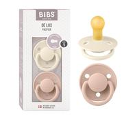 Tétine BIBS De Lux, lot de 2, caoutchouc naturel, tétine danoise en forme de cerise. Sans BPA. (Ivory/Blush, taille 1 (0-6 mois))