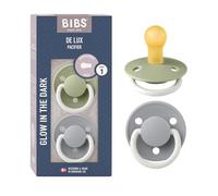 Tétine BIBS De Lux, lot de 2, silicone, tétine danoise en forme de cerise. Sans BPA. (Sage NIGHT/Cloud NIGHT, taille 1 (0-6 mois))