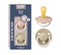Tétine BIBS De Lux. Lot de 2 sucettes. Sans bisphénol A, Téterelle ronde. Latex de caoutchouc naturel, Taille 2 (6-18 mois), Blush NIGHT/Vanilla NIGHT
